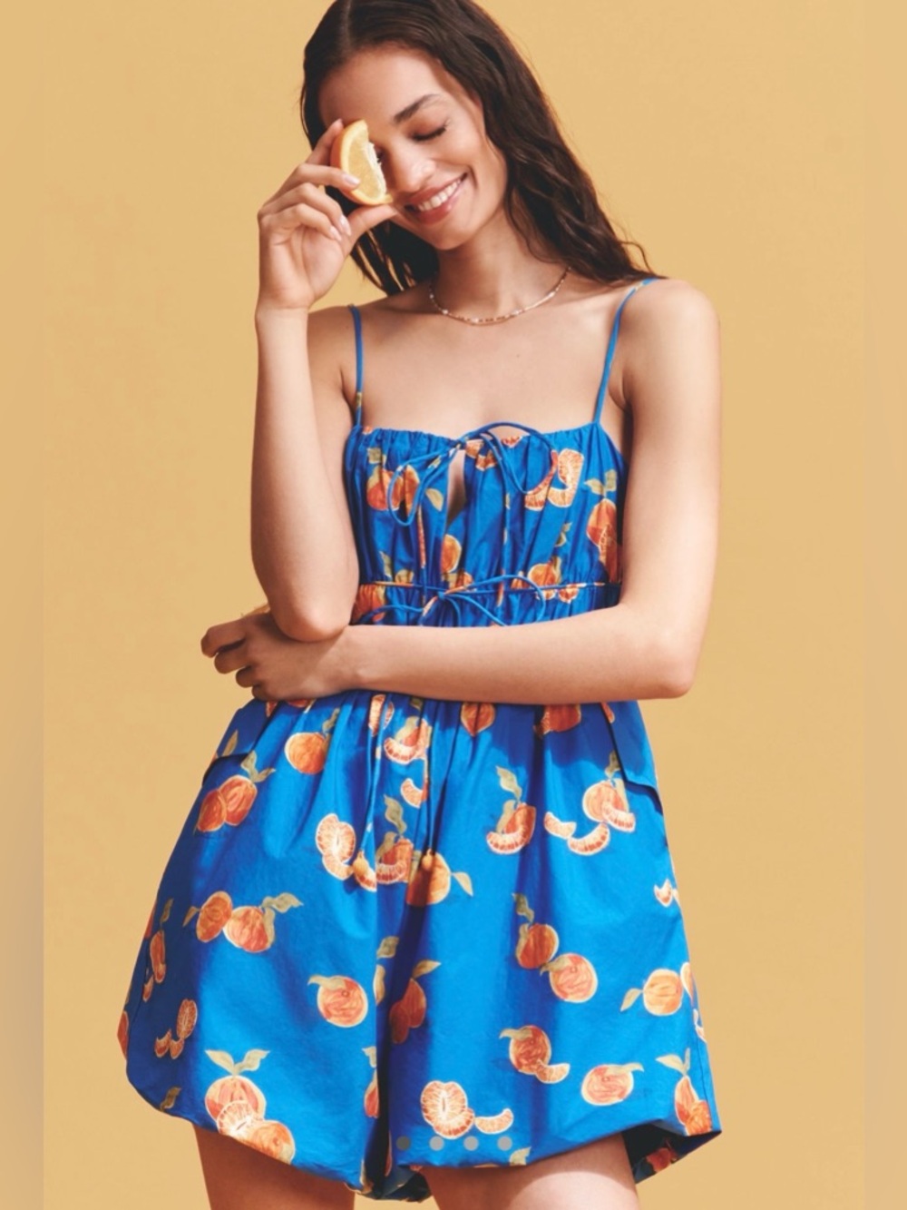 FARM Rio x Anthropologie Orange Printed Smocked Sleeveless Romper Size M NWT